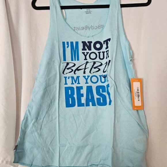 Beachbody  "I'm not your baby I'm your beast" Tank Top LT Blue Muscle Tank  NWT - Picture 6 of 7